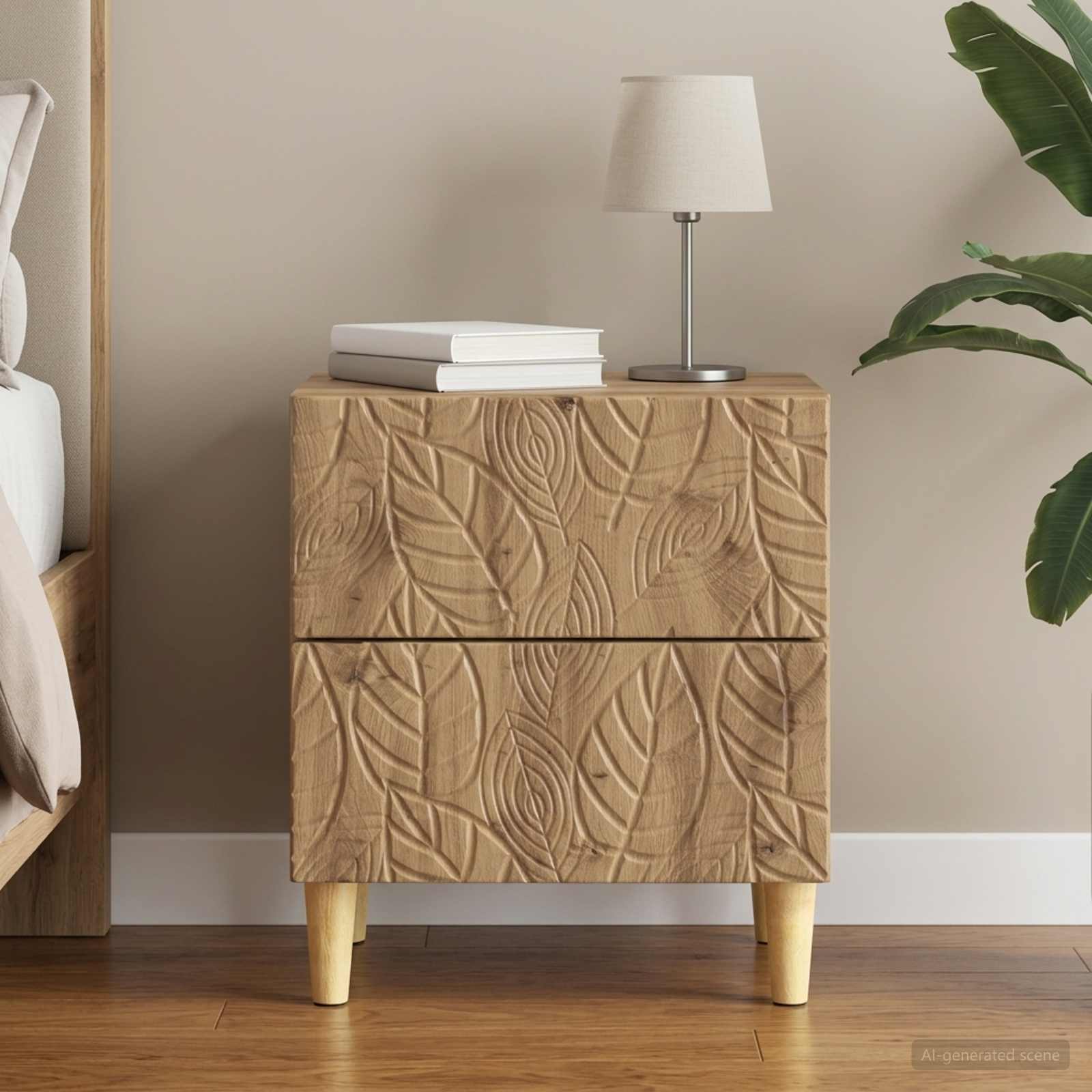 Nachtkastje Artisanaal eiken 43 x 34,5 x 48 cm Bewerkt hout – afbeelding 1