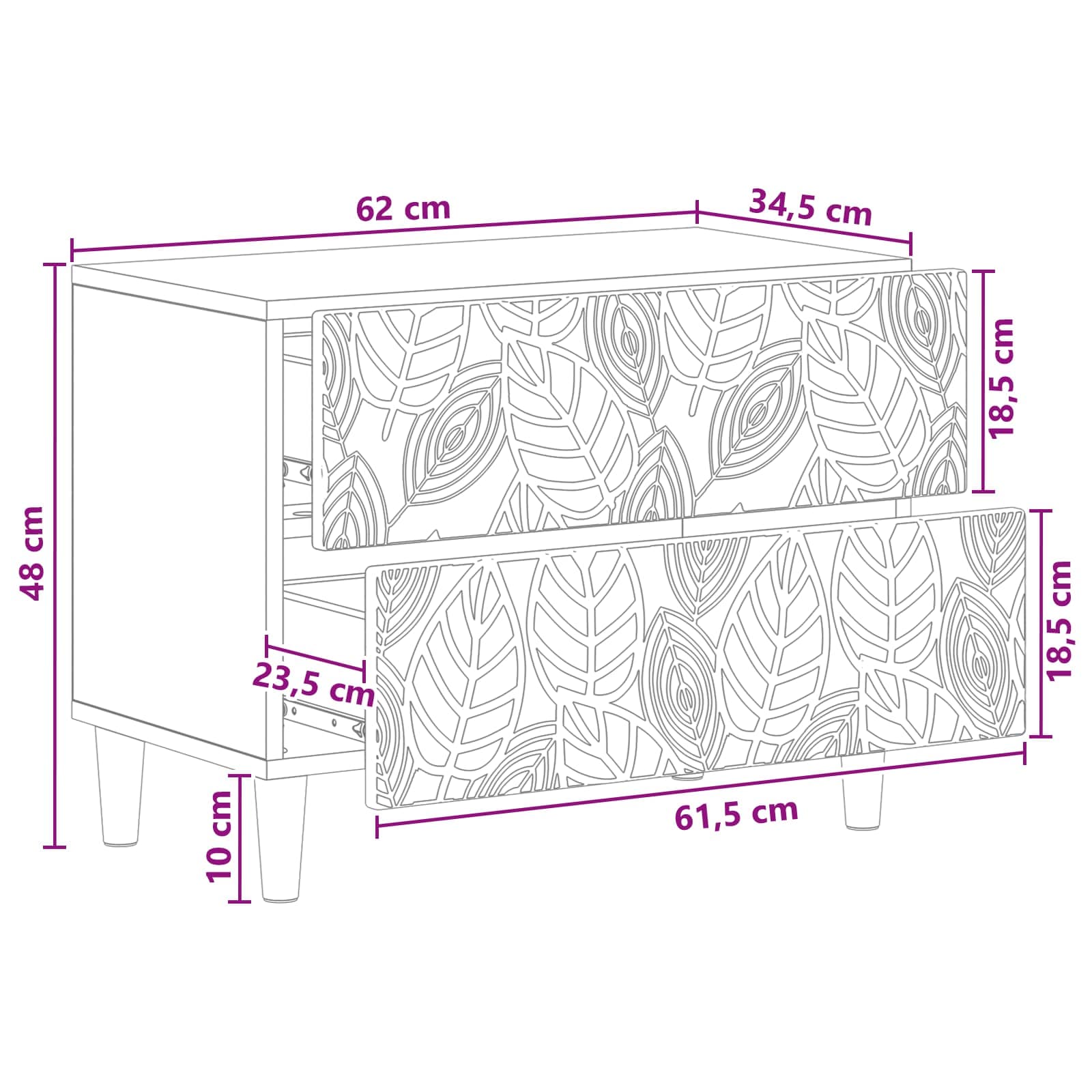 Nachtkastje Zwart 62 x 34,5 x 48 cm Bewerkt hout – afbeelding 9