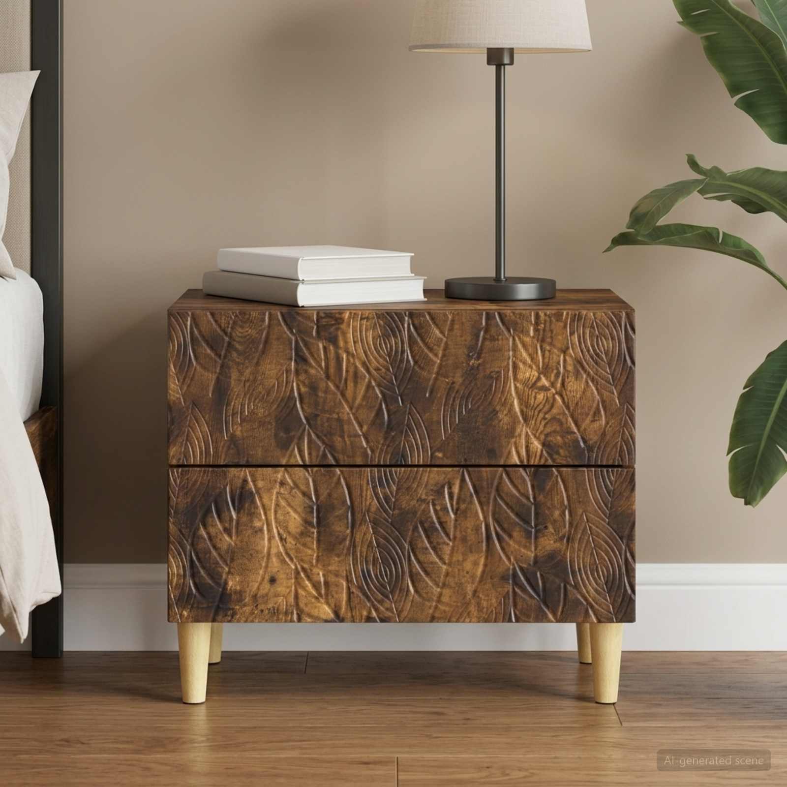 Nachtkastje Gerookt eiken 62 x 34,5 x 48 cm Bewerkt hout – afbeelding 1