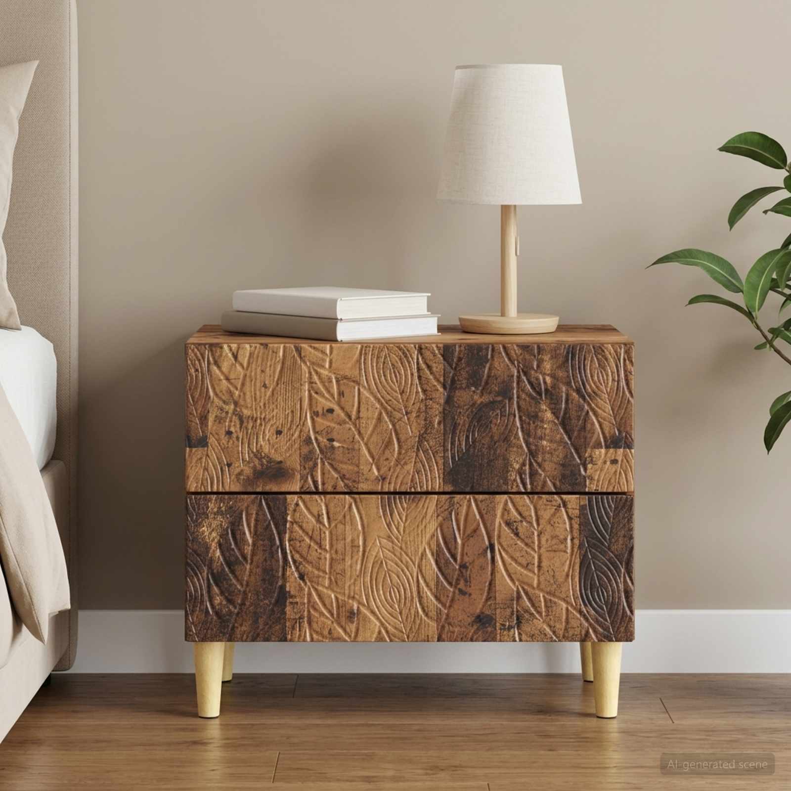 Nachtkastje Oud hout 62 x 34,5 x 48 cm Bewerkt hout – afbeelding 1