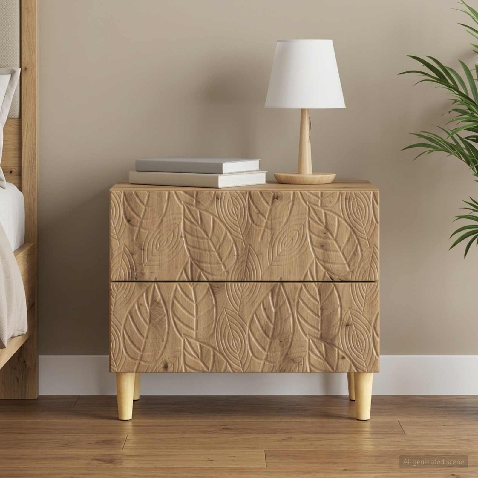 Nachtkastje Artisanaal eiken 62 x 34,5 x 48 cm Bewerkt hout – afbeelding 1