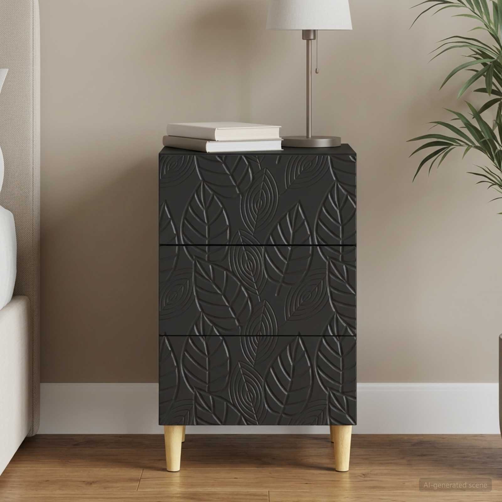 Nachtkastje Zwart 43 x 39,5 x 66,5 cm Bewerkt hout – afbeelding 1