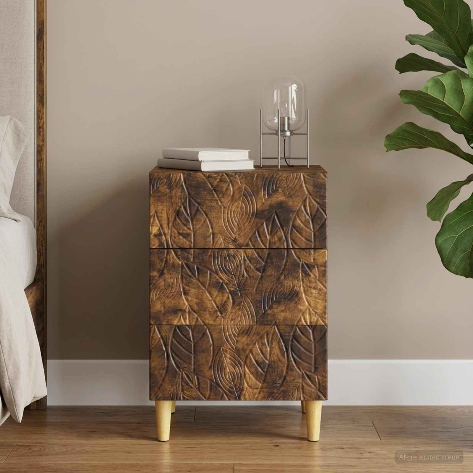Nachtkastje Gerookt eiken 43 x 39,5 x 66,5 cm Bewerkt hout – afbeelding 1