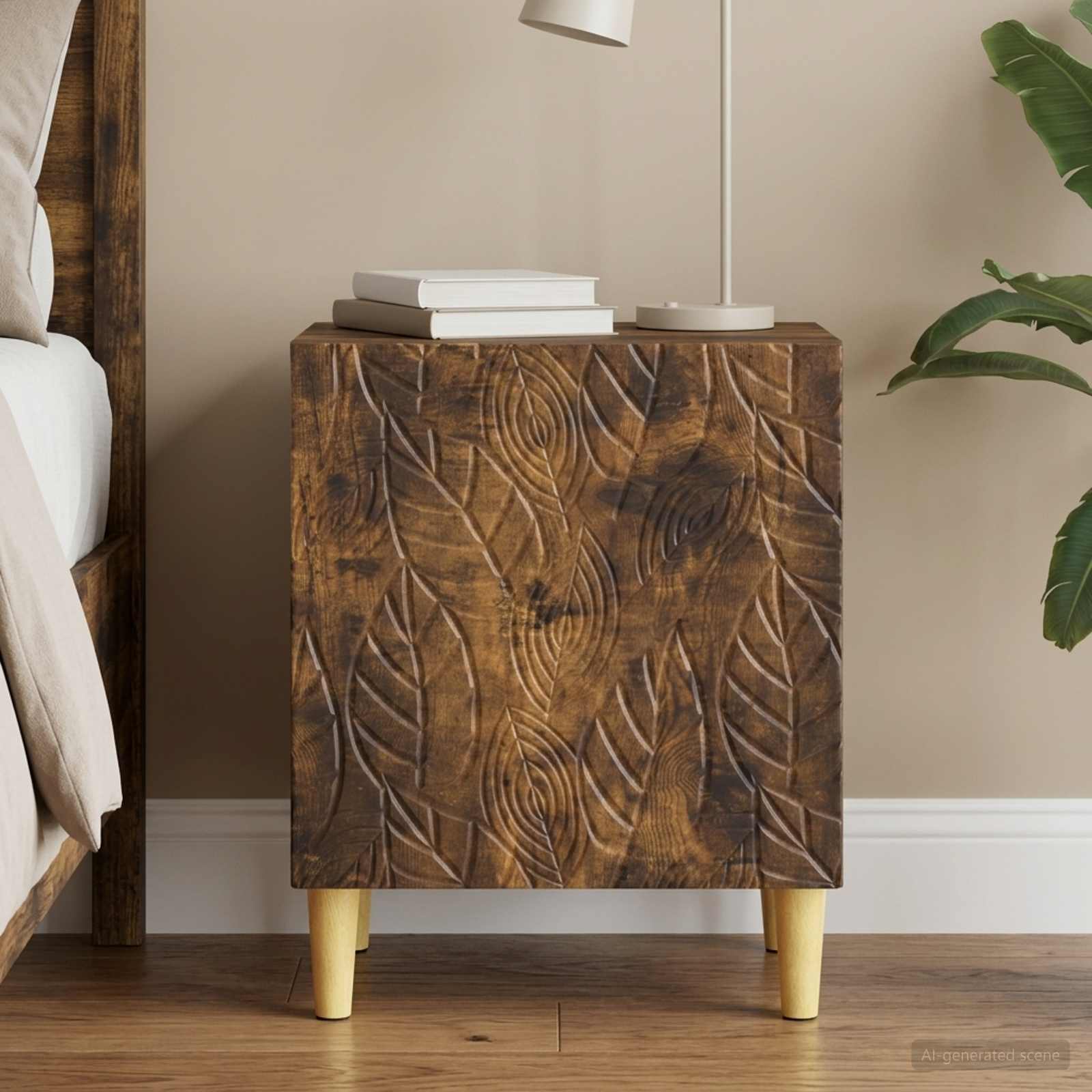 Nachtkastje Gerookt eiken 43 x 34,5 x 50 cm Bewerkt hout – afbeelding 1