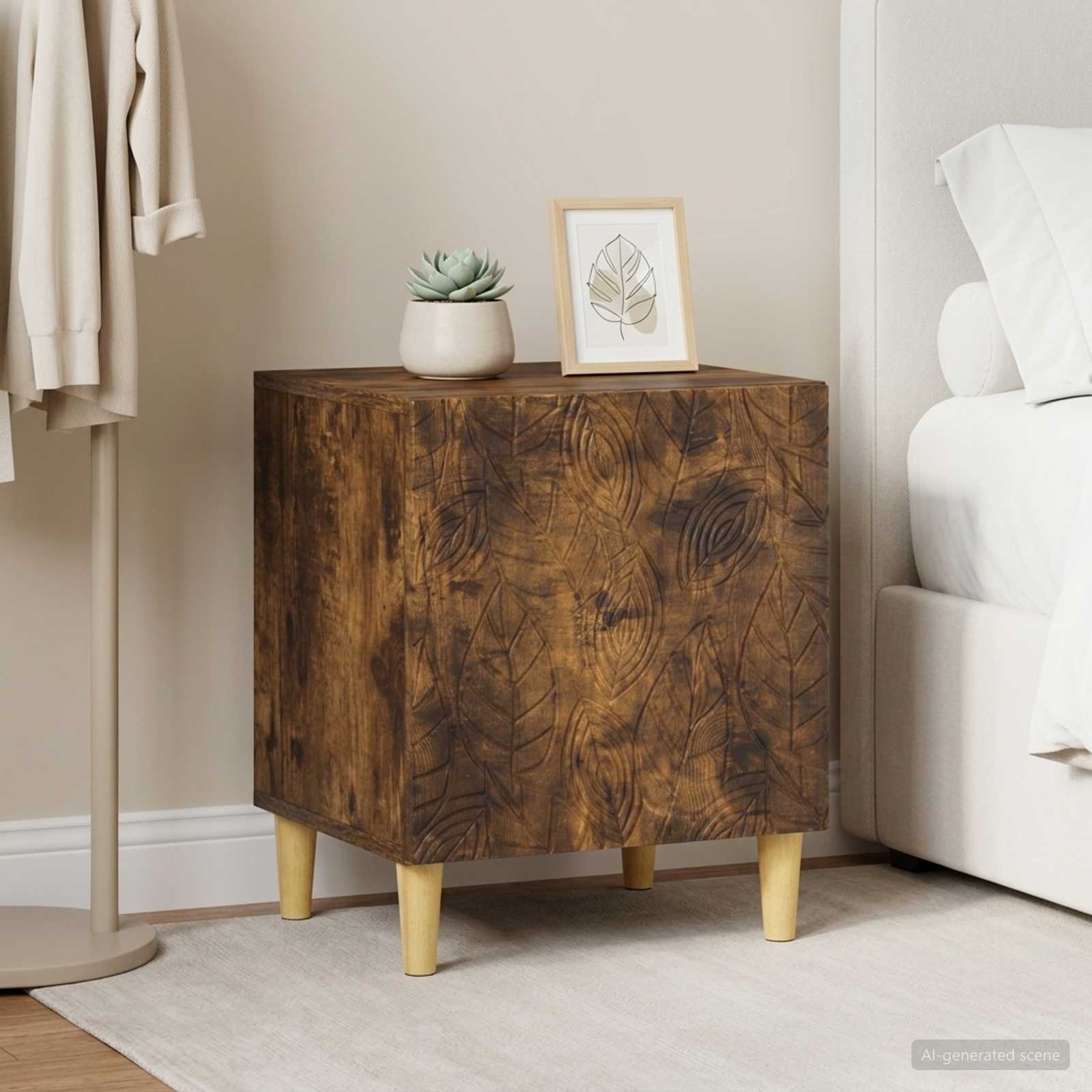 Nachtkastje 2 pcs Gerookt eiken 43 x 34,5 x 50 cm Bewerkt hout – afbeelding 1