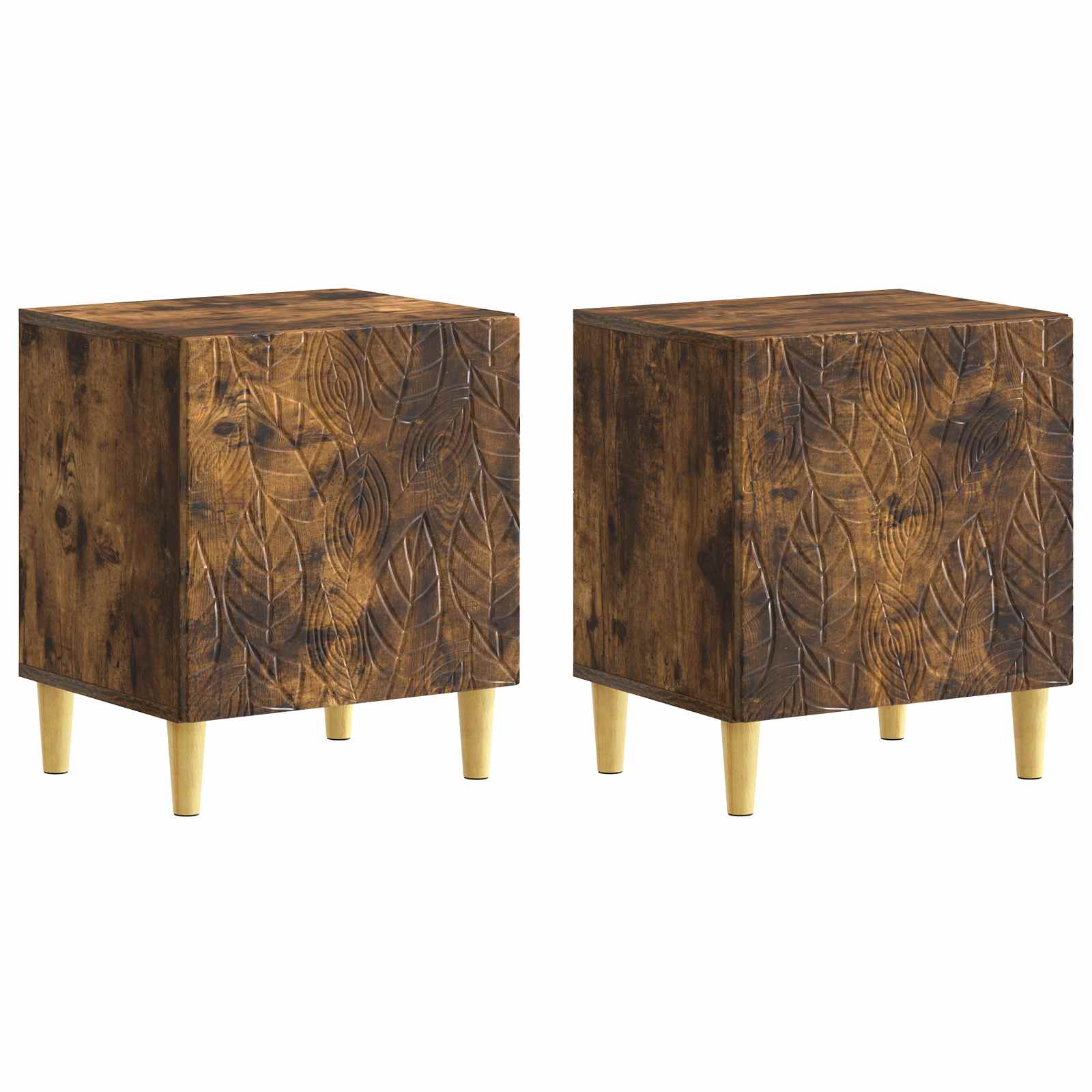 Nachtkastje 2 pcs Gerookt eiken 43 x 34,5 x 50 cm Bewerkt hout – afbeelding 2