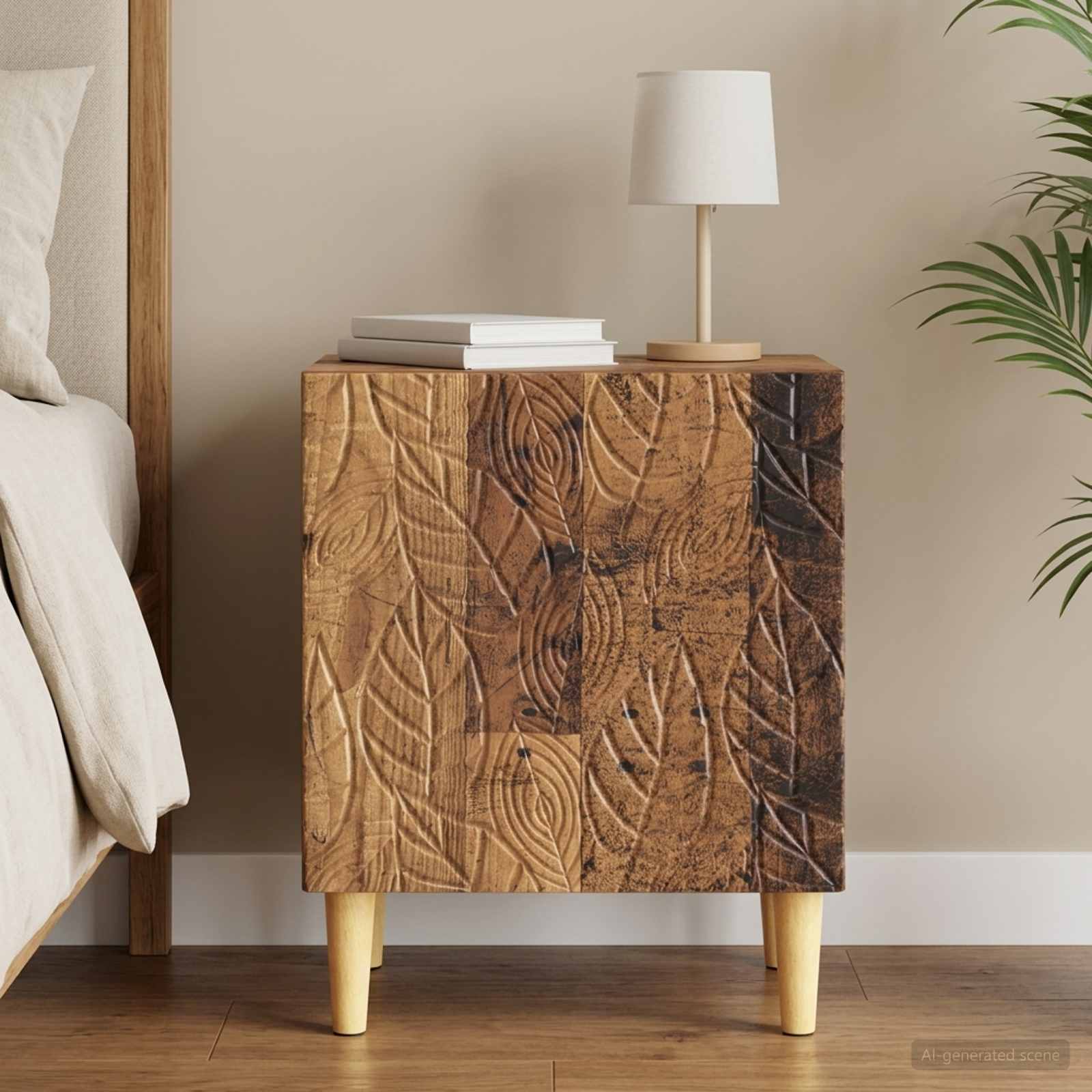 Nachtkastje Oud hout 43 x 34,5 x 50 cm Bewerkt hout – afbeelding 1