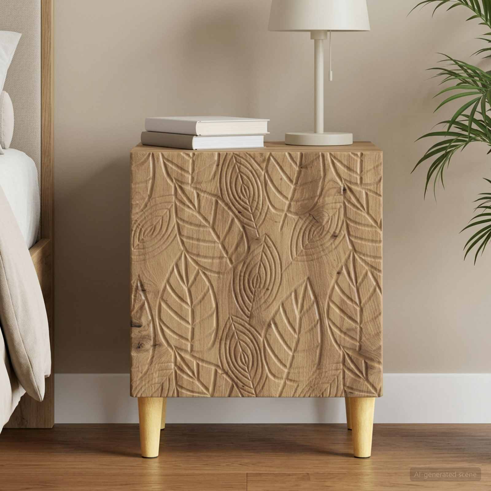 Nachtkastje Artisanaal eiken 43 x 34,5 x 50 cm Bewerkt hout – afbeelding 1