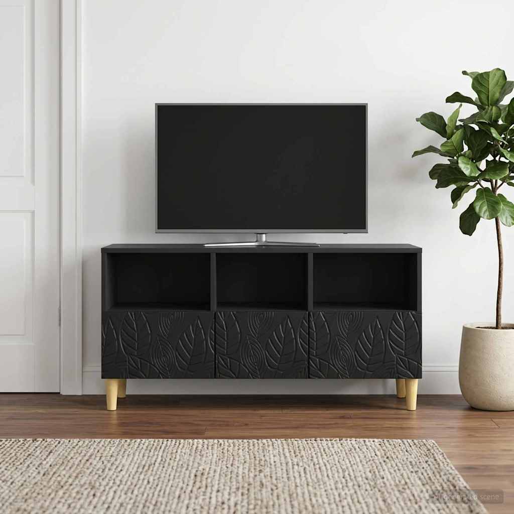 TV-kast 102 x 34,5 x 50 cm Zwart Bewerkt hout – afbeelding 3