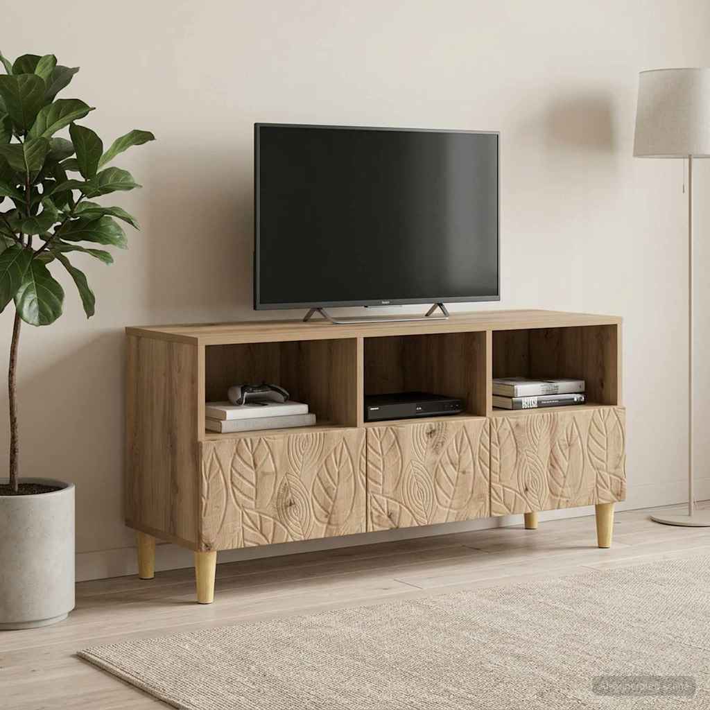 TV-kast 102 x 34,5 x 50 cm Artisanaal eiken Bewerkt hout – afbeelding 1