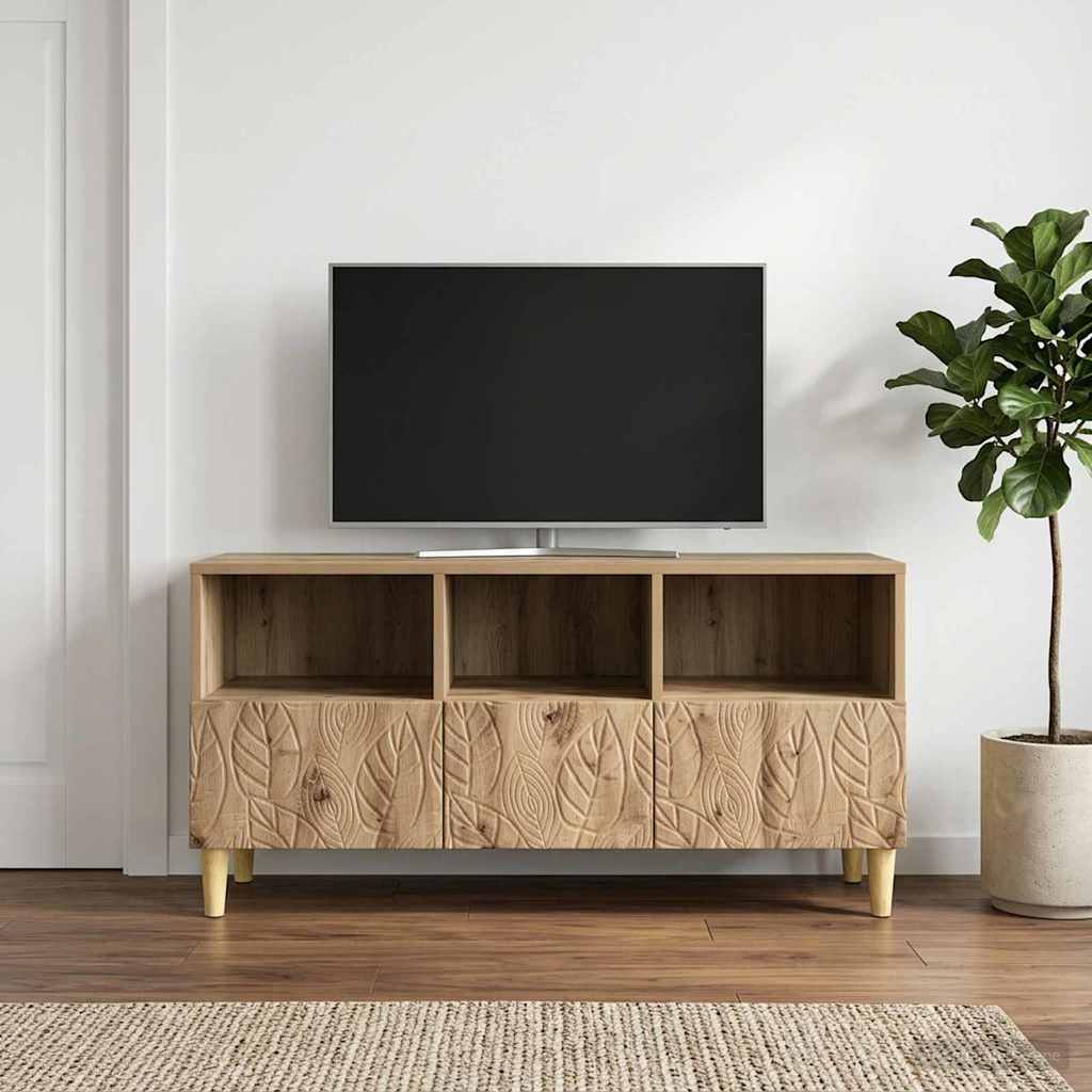 TV-kast 102 x 34,5 x 50 cm Artisanaal eiken Bewerkt hout – afbeelding 3