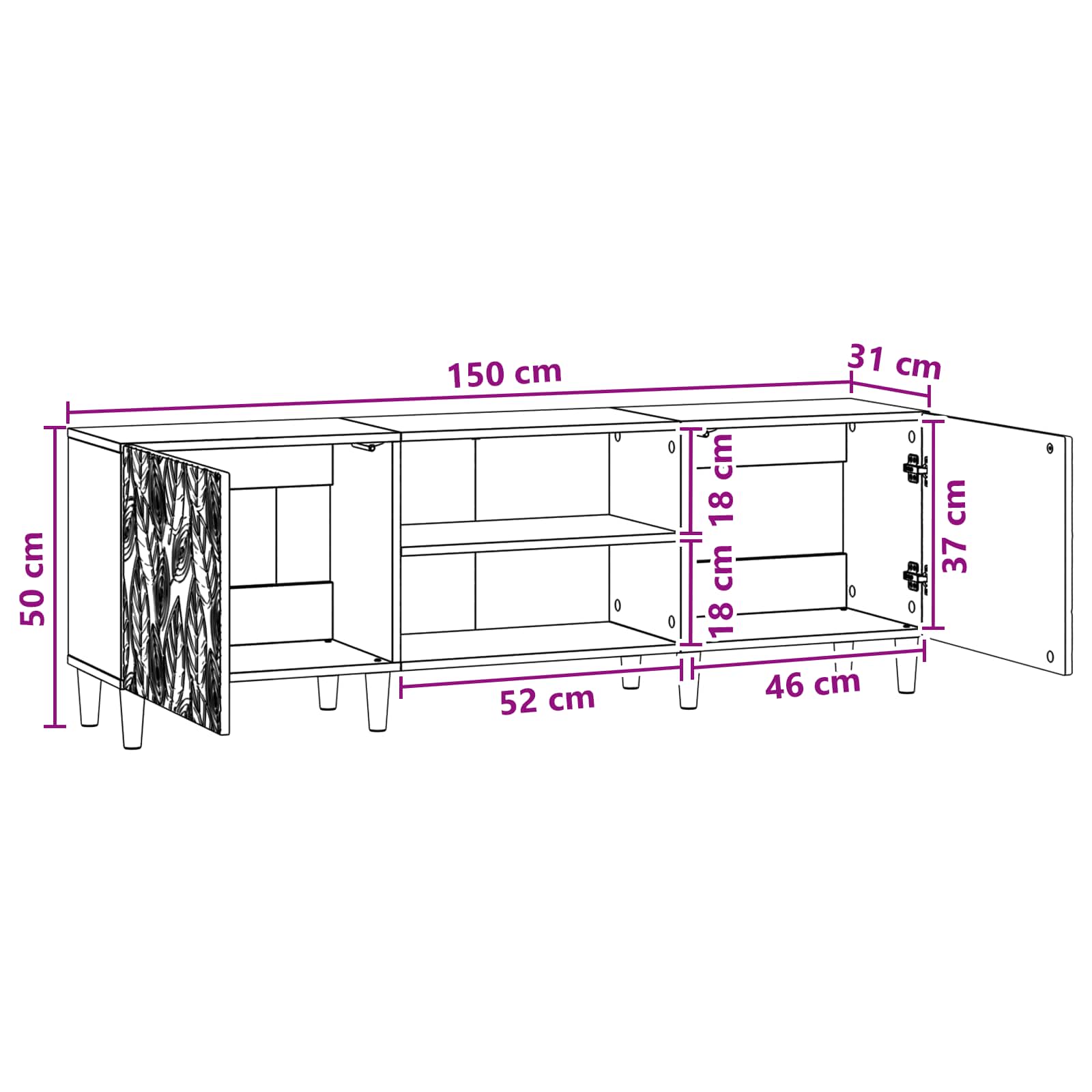 TV-kast 150 x 31 x 50 cm Gerookt eiken Bewerkt hout – afbeelding 10