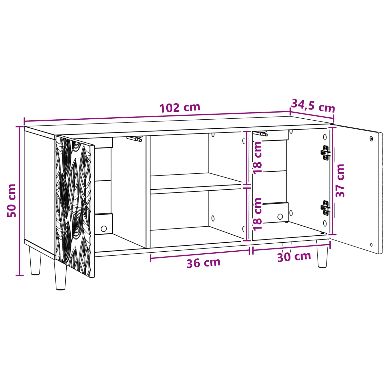 TV-kast 102 x 34,5 x 50 cm Zwart Bewerkt hout – afbeelding 10