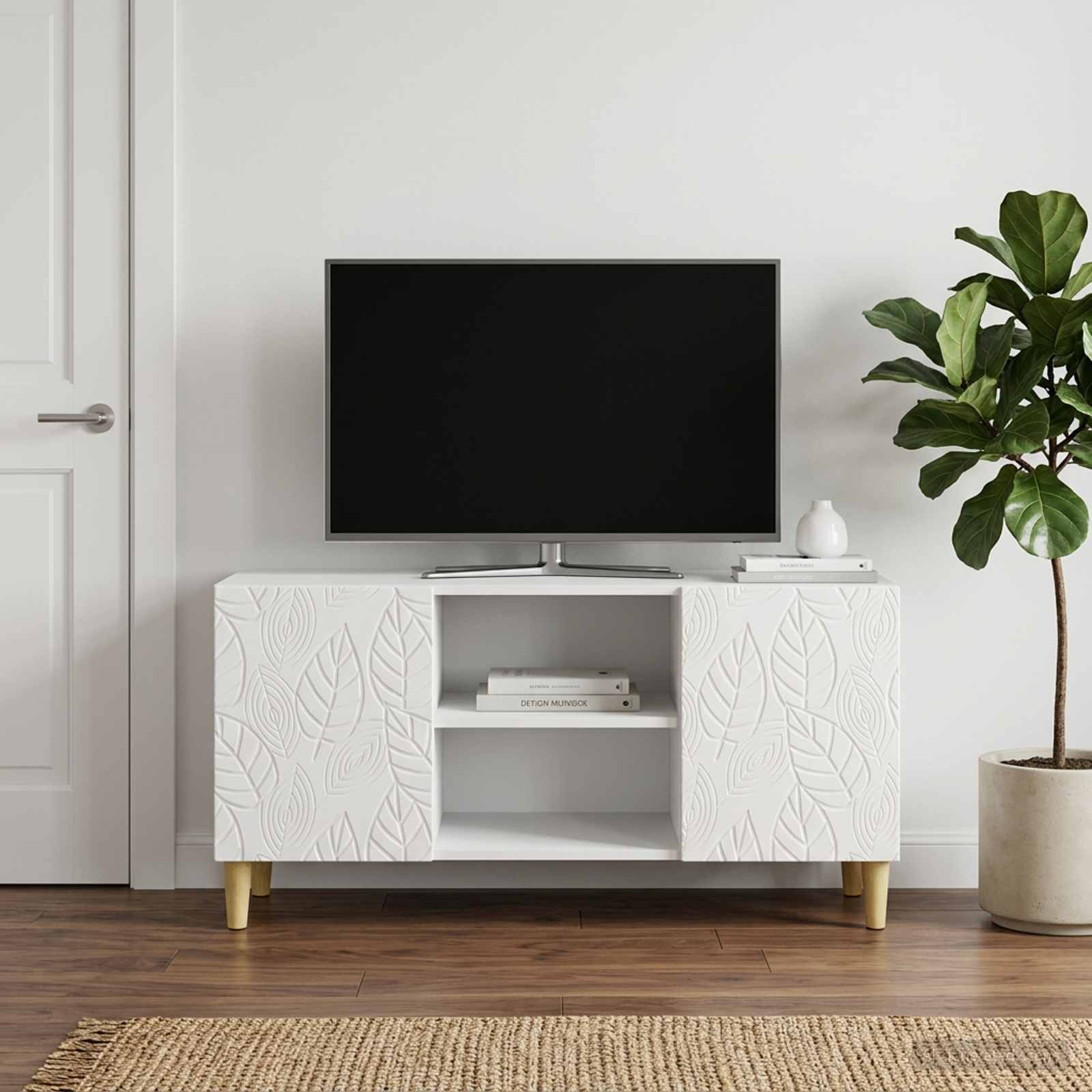 TV-kast 102 x 34,5 x 50 cm Hoogglans Wit Bewerkt hout – afbeelding 3
