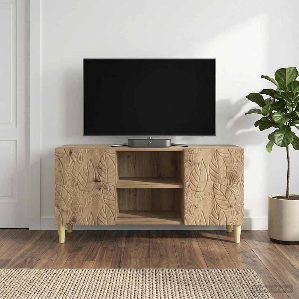 TV-kast 102 x 34,5 x 50 cm Artisanaal eiken Bewerkt hout – afbeelding 1