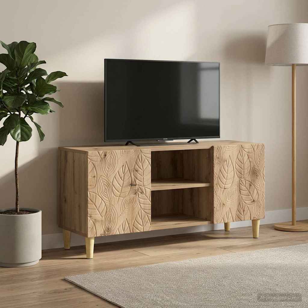 TV-kast 102 x 34,5 x 50 cm Artisanaal eiken Bewerkt hout – afbeelding 3