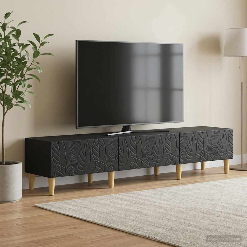 TV-kast 147 x 34,5 x 30 cm Zwart Bewerkt hout – afbeelding 1