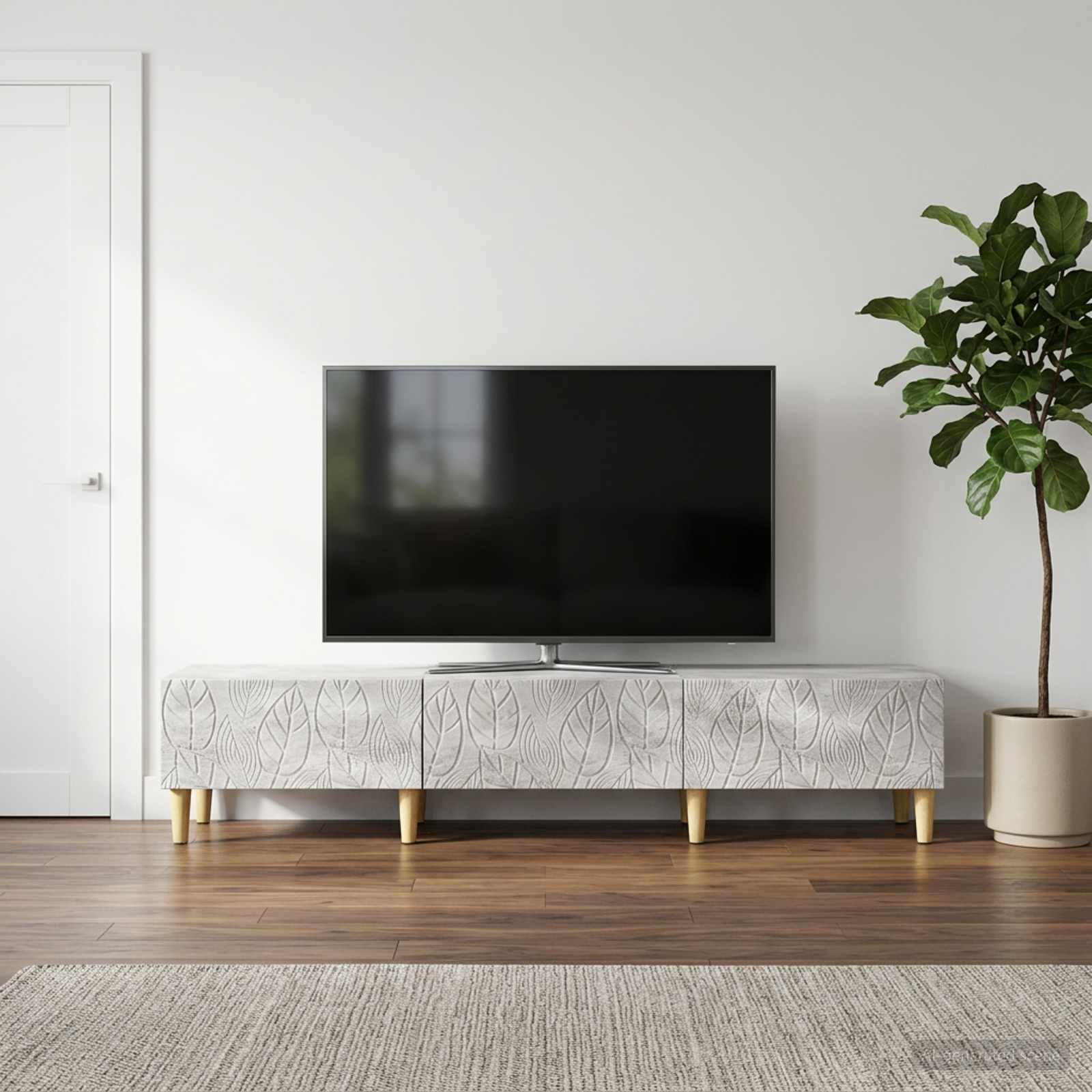 TV-kast 147 x 34,5 x 30 cm Betongrijs Bewerkt hout – afbeelding 1