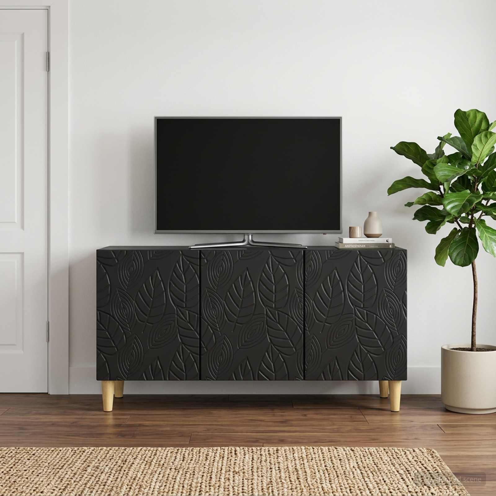 TV-kast 99 x 34,5 x 50 cm Zwart Bewerkt hout – afbeelding 1