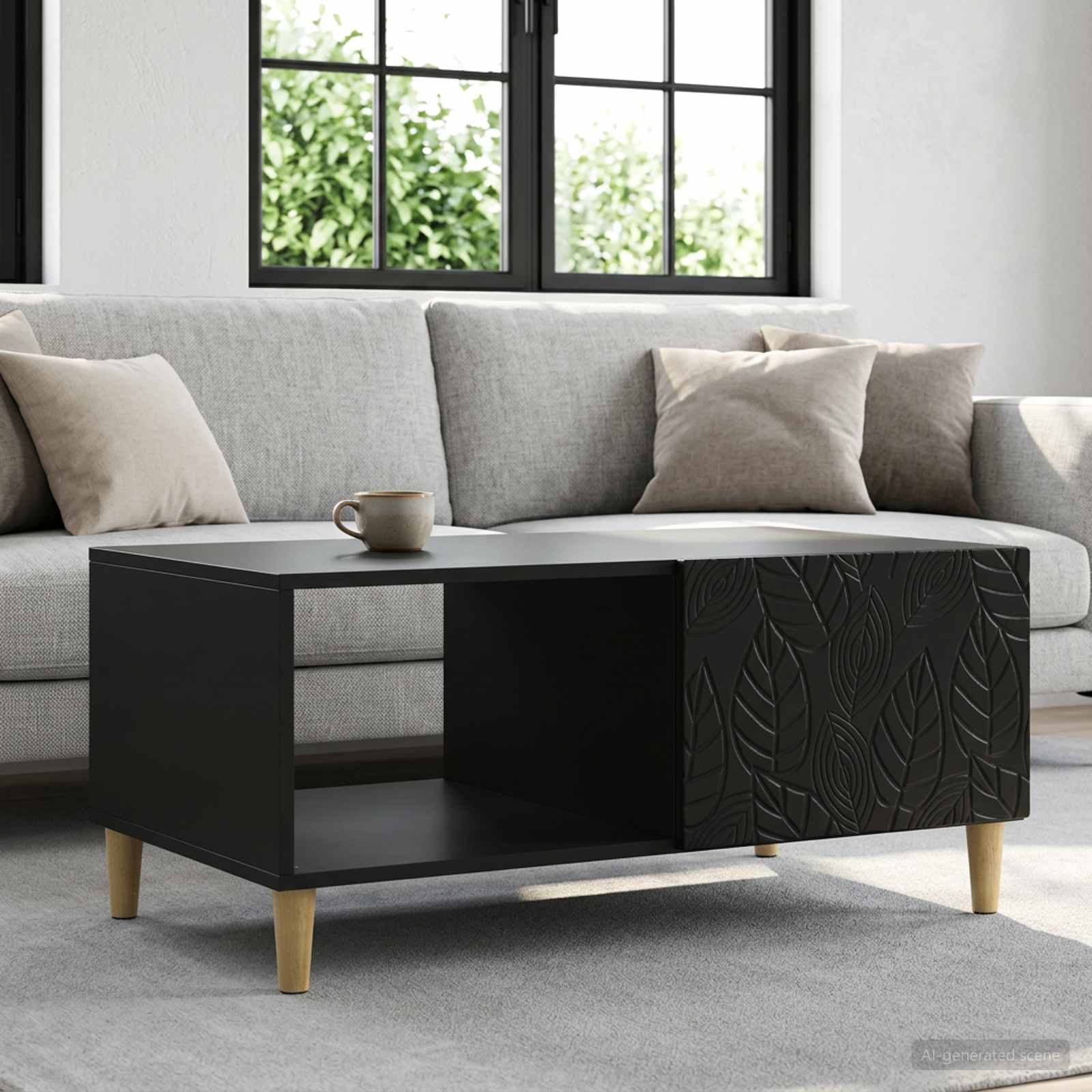 Salontafel Zwart 90 x 50 x 40 cm Bewerkt hout – afbeelding 1