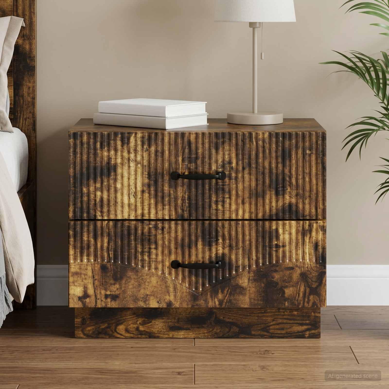 Nachtkastje Gerookt eiken 62 x 34,5 x 44,5 cm Bewerkt hout