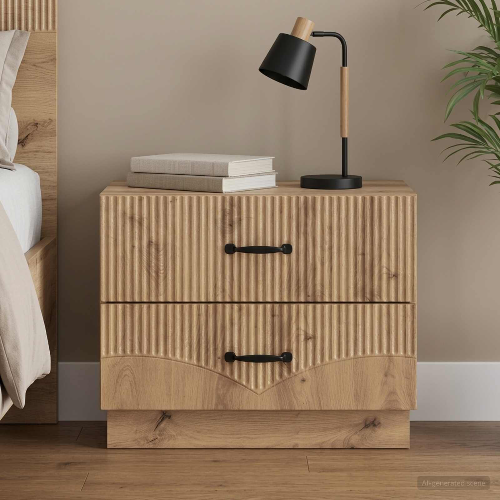 Nachtkastje Artisanaal eiken 62 x 34,5 x 44,5 cm Bewerkt hout