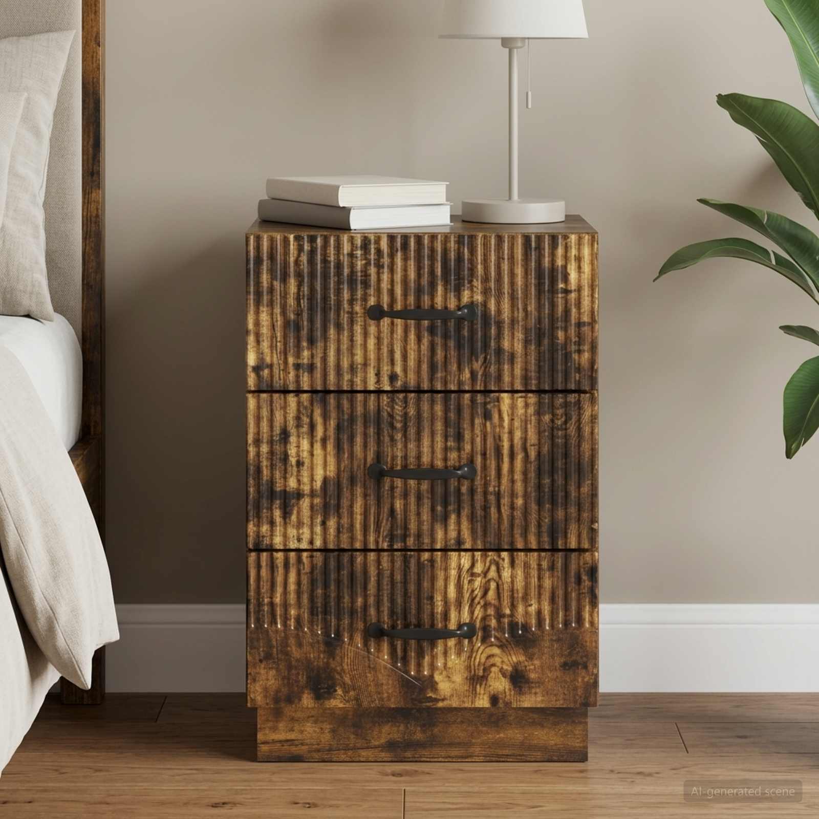 Nachtkastje Gerookt eiken 43 x 41 x 63,5 cm Bewerkt hout
