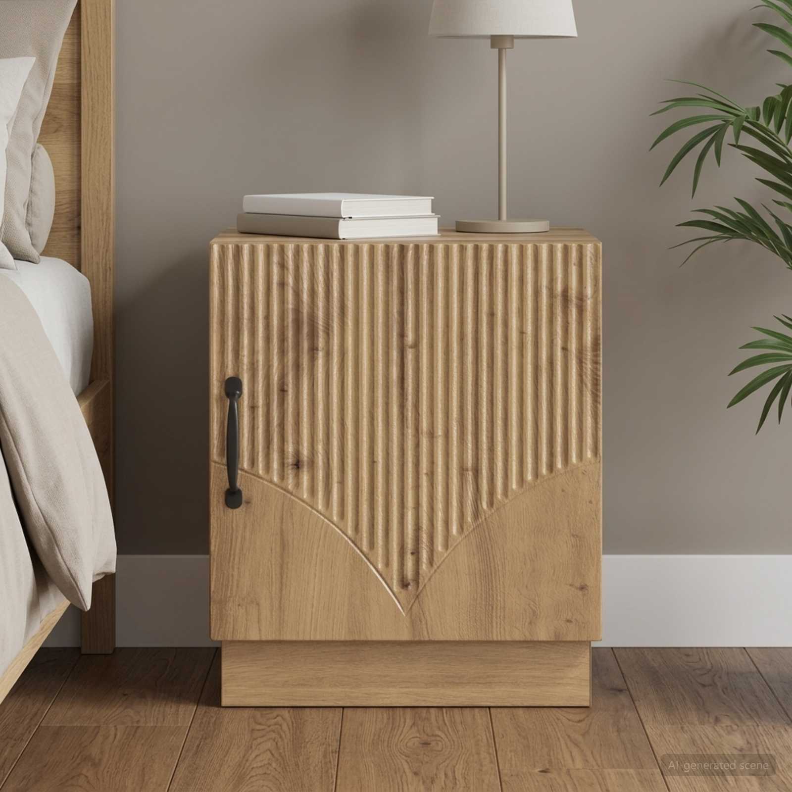 Nachtkastje Artisanaal eiken 43 x 34,5 x 47 cm Bewerkt hout – afbeelding 1