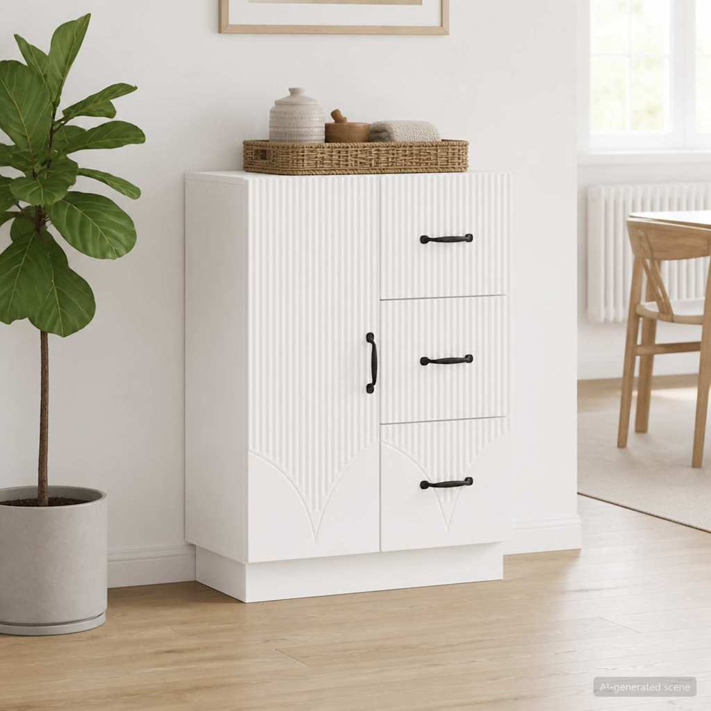 Dressoir met lade Hoogglans Wit 66 x 34,5 x 87 cm Bewerkt hout – afbeelding 1