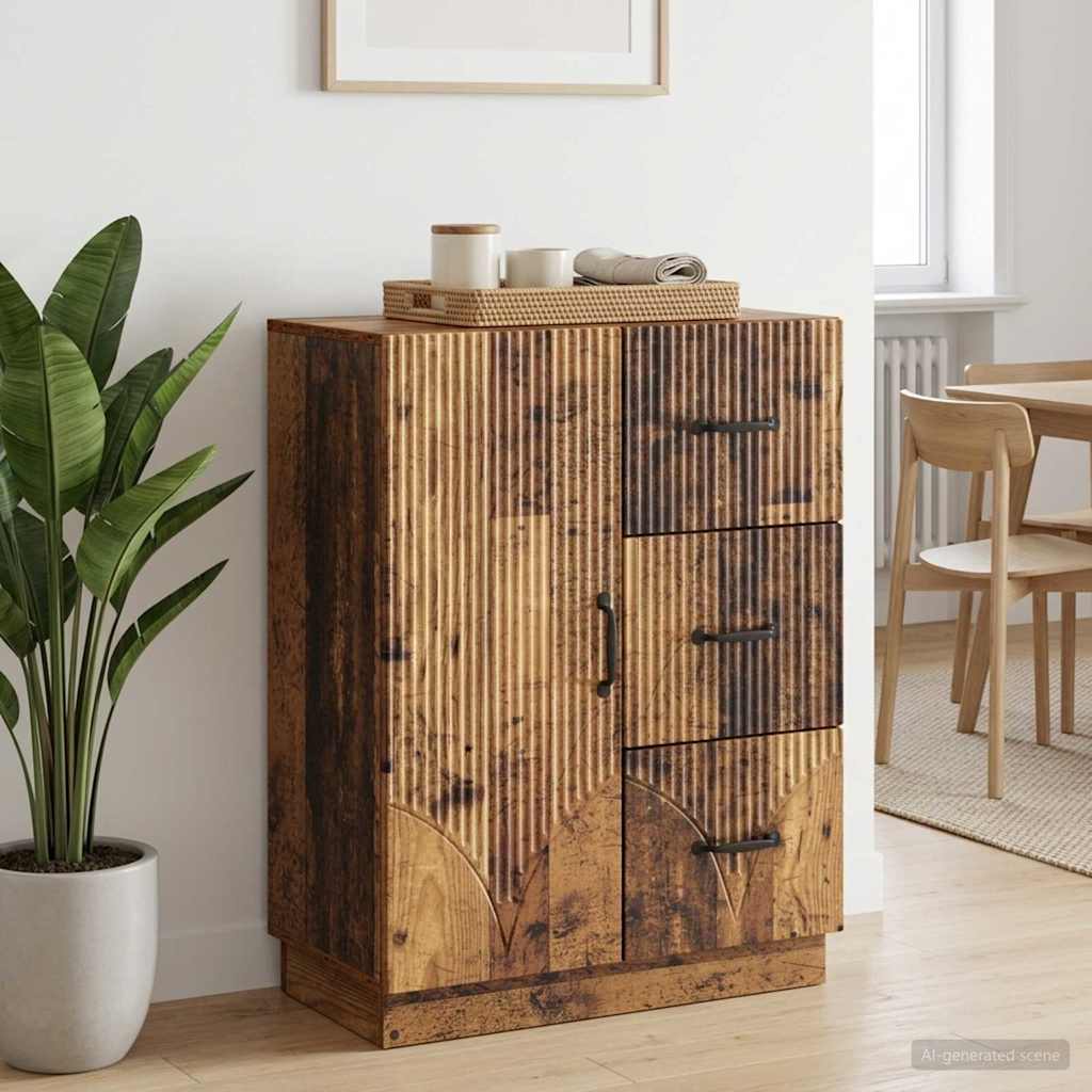 Dressoir met lade Oud hout 66 x 34,5 x 87 cm Bewerkt hout – afbeelding 1