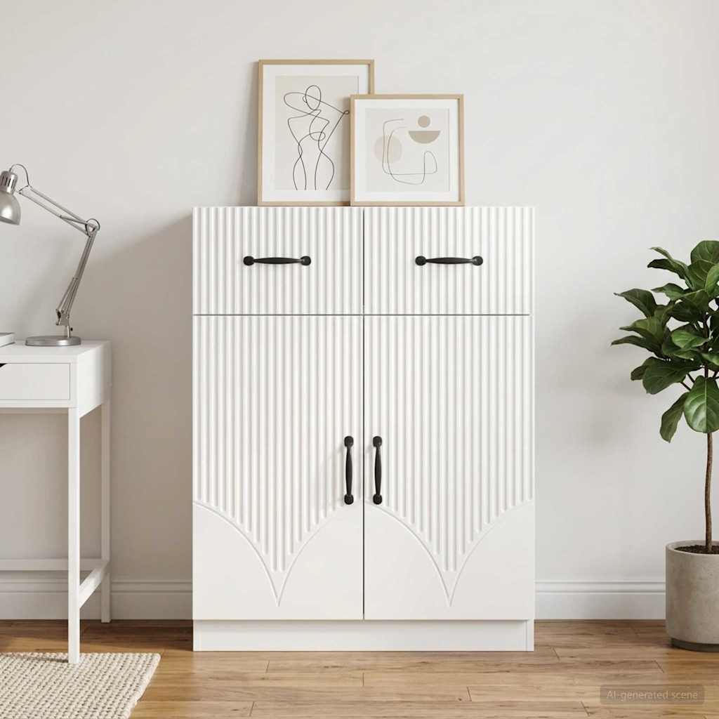 Dressoir met lade Hoogglans Wit 66 x 34,5 x 87 cm Bewerkt hout – afbeelding 1