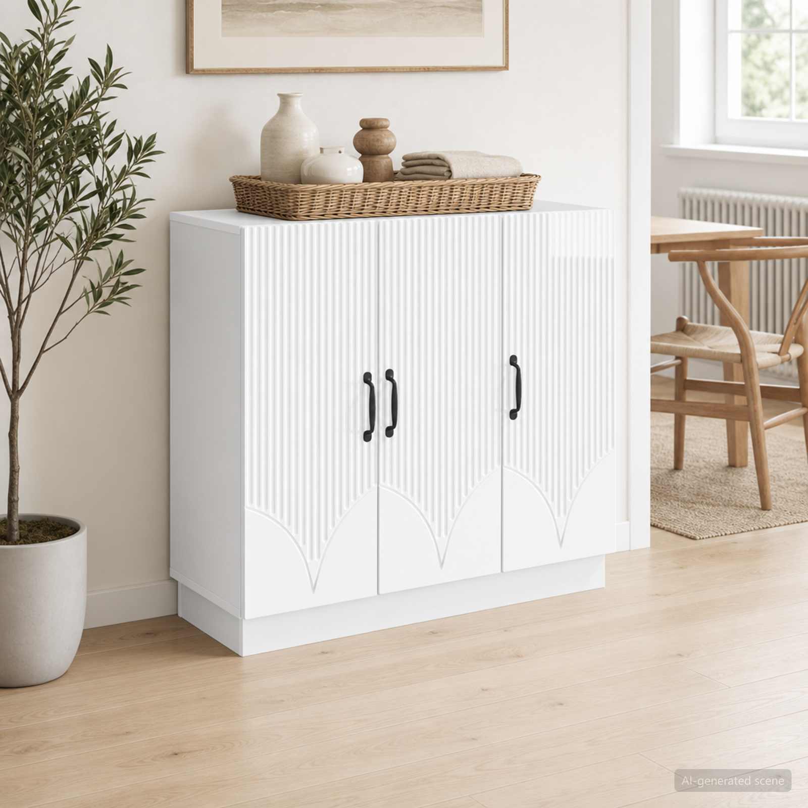 Dressoir Hoogglans Wit 89 x 34,5 x 77 cm Bewerkt hout