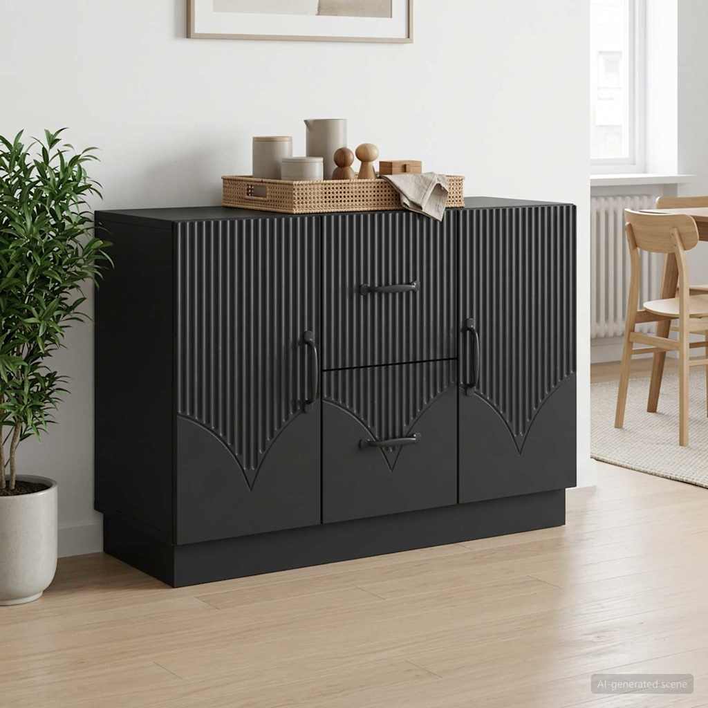 Dressoir met lade Zwart 89 x 34,5 x 57 cm Bewerkt hout – afbeelding 1