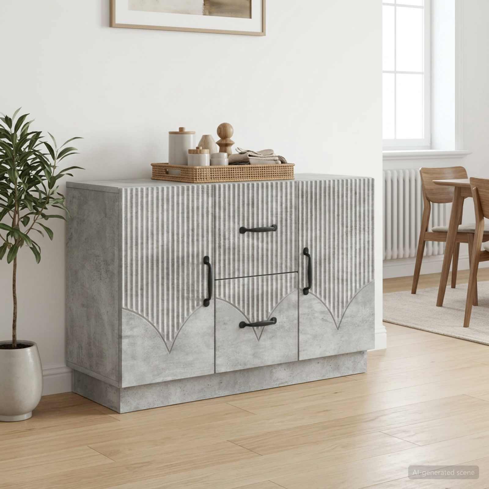 Dressoir met lade Betongrijs 89 x 34,5 x 57 cm Bewerkt hout