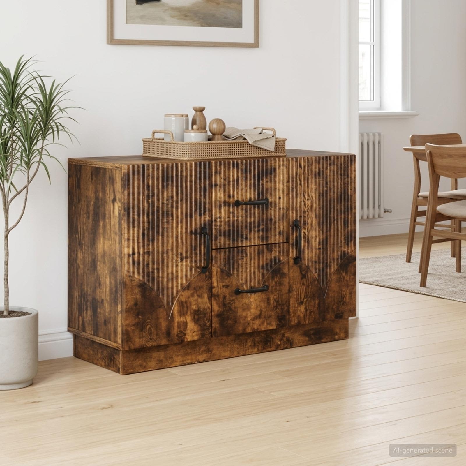 Dressoir met lade Gerookt eiken 89 x 34,5 x 57 cm Bewerkt hout