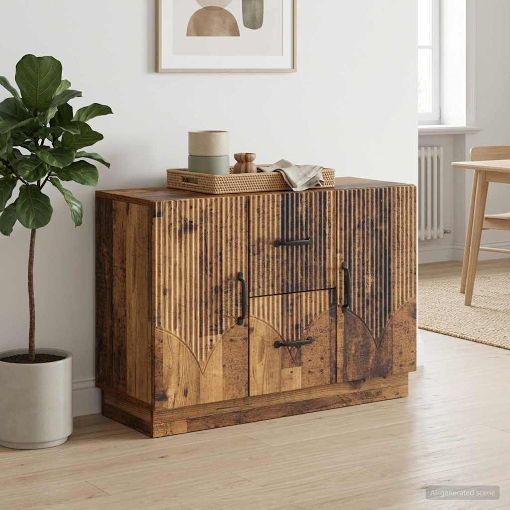 Dressoir met lade Oud hout 89 x 34,5 x 57 cm Bewerkt hout