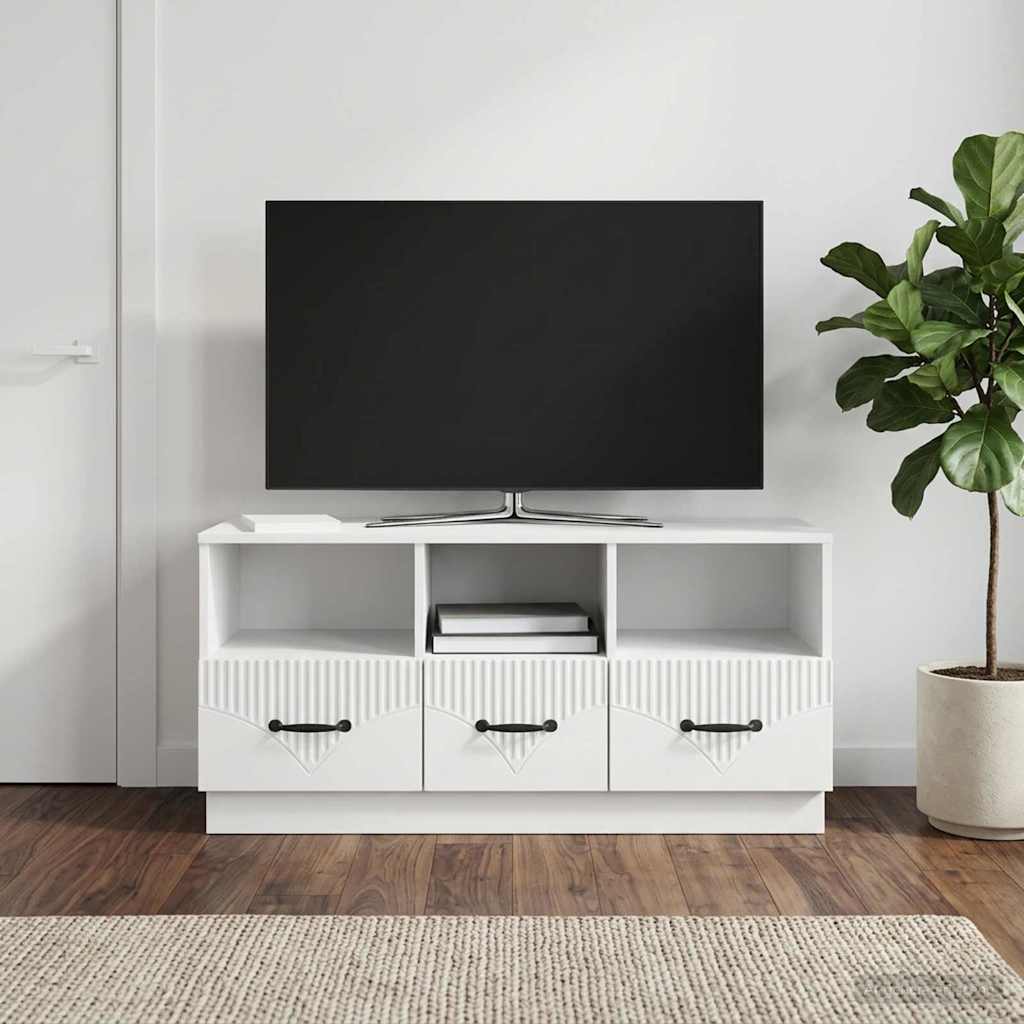 TV-kast met lade Hoogglans Wit 102 x 34,5 x 47 cm Bewerkt hout