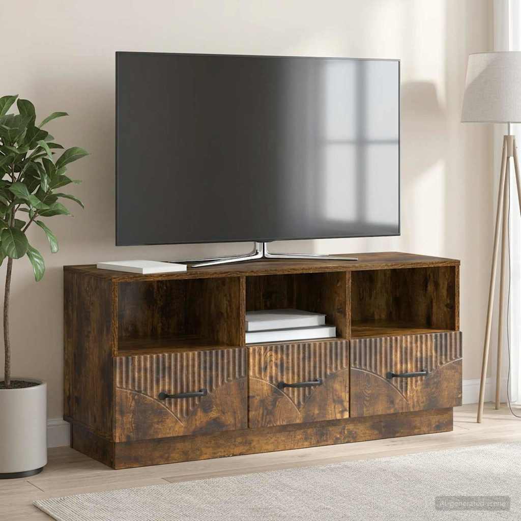 TV-kast met lade Gerookt eiken 102 x 34,5 x 47 cm Bewerkt hout – afbeelding 1