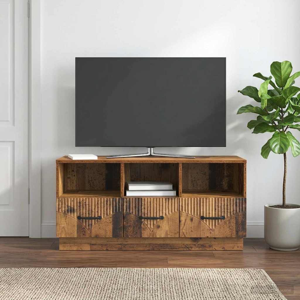 TV-kast met lade Oud hout 102 x 34,5 x 47 cm Bewerkt hout – afbeelding 1