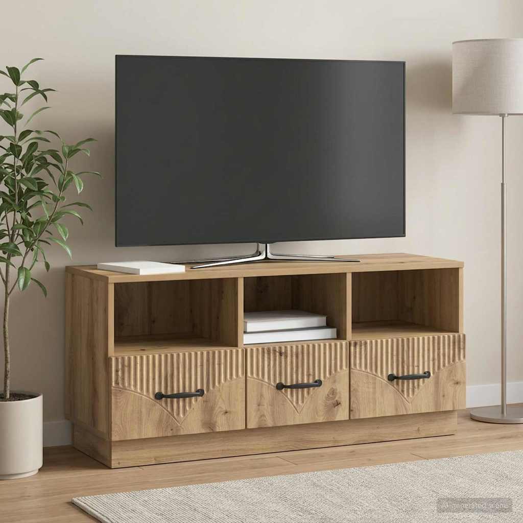 TV-kast Artisanaal eiken 102 x 34,5 x 47 cm Bewerkt hout