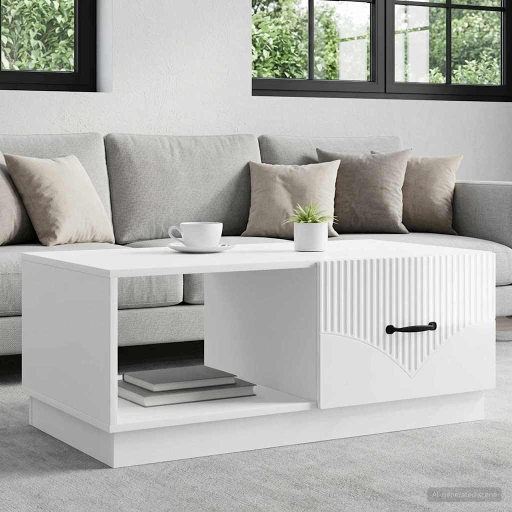 Salontafel Hoogglans Wit 90 x 50 x 37 cm Bewerkt hout