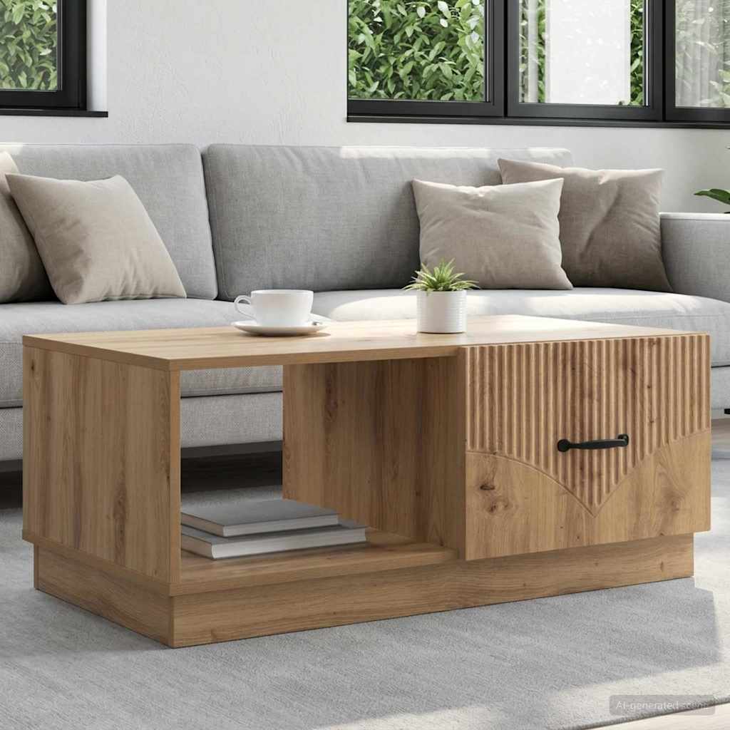 Salontafel Artisanaal eiken 90 x 50 x 37 cm Bewerkt hout