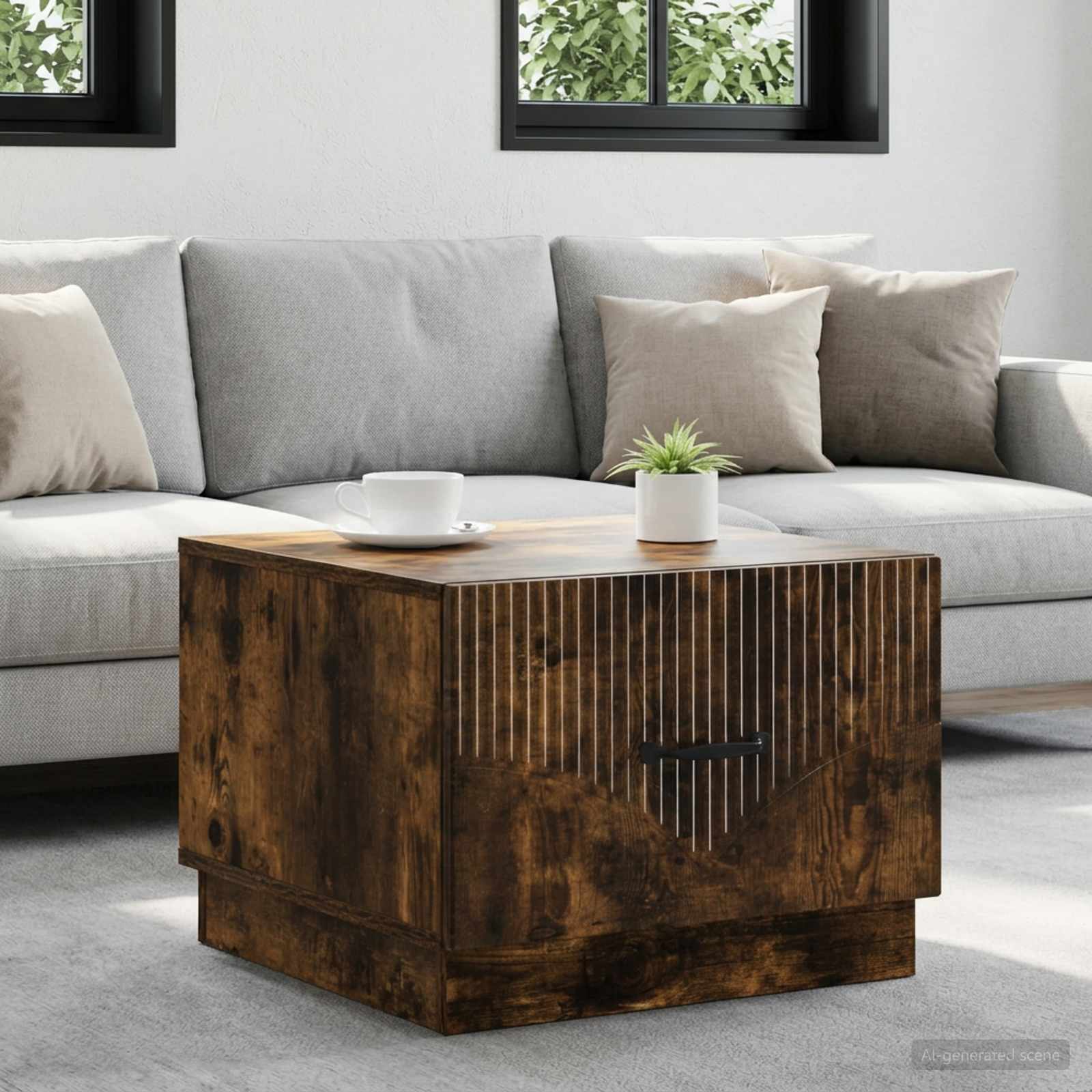 Salontafel met lade Gerookt eiken 49 x 50 x 37 cm Bewerkt hout