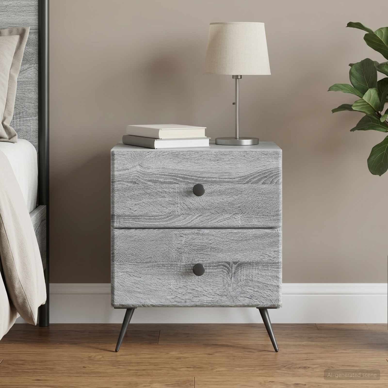 Nachtkastje Grijs sonoma 43 x 34,5 x 47,5 cm Bewerkt hout