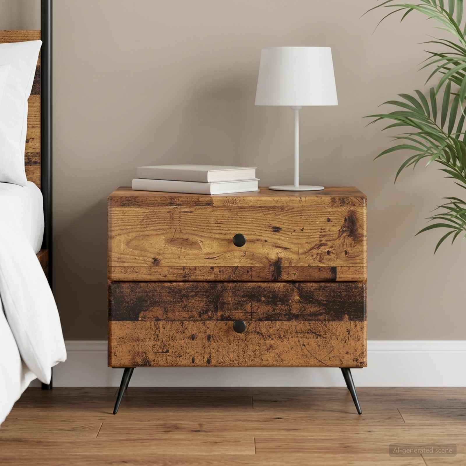 Nachtkastje met lade Oud hout 62 x 34,5 x 47,5 cm Bewerkt hout