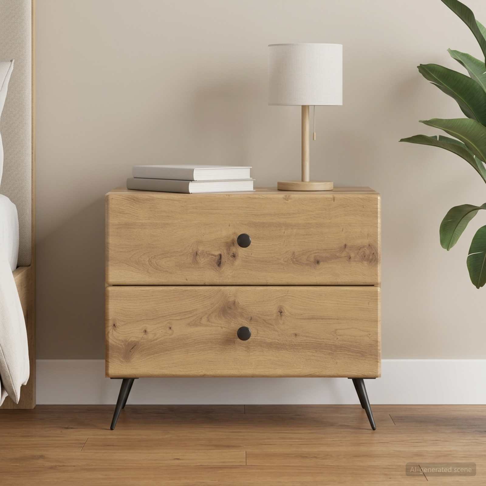 Nachtkastje Artisanaal eiken 62 x 34,5 x 47,5 cm Bewerkt hout