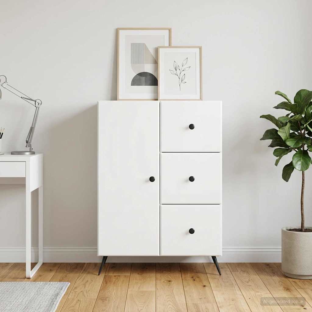 Dressoir met lade Hoogglans Wit 66 x 34,5 x 90 cm Bewerkt hout