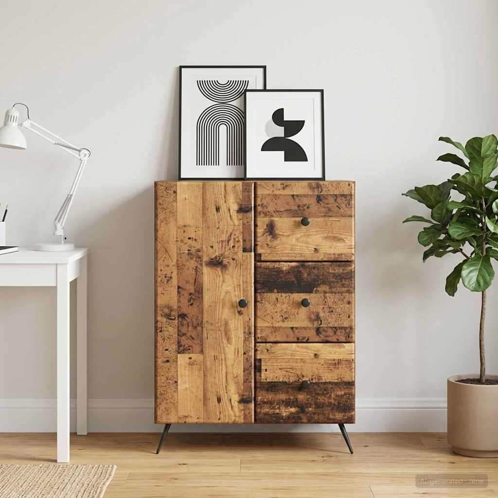 Dressoir met lade Oud hout 66 x 34,5 x 90 cm Bewerkt hout – afbeelding 1