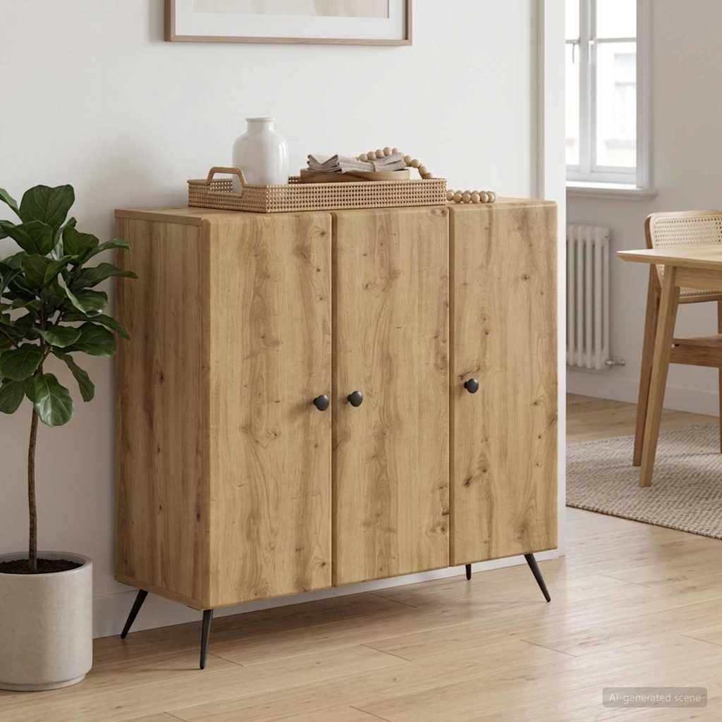 Dressoir Artisanaal eiken 89 x 34,5 x 80 cm Bewerkt hout – afbeelding 1