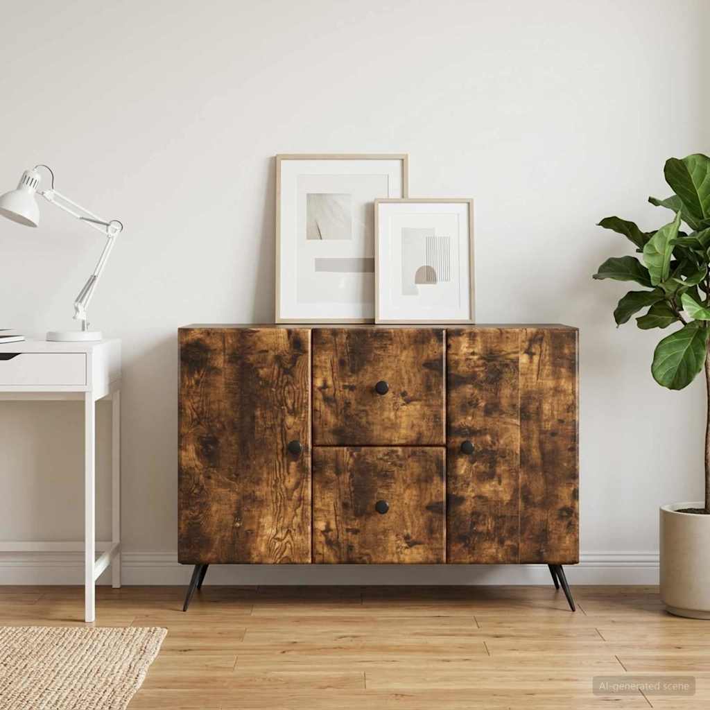 Dressoir met lade Gerookt eiken 89 x 34,5 x 60 cm Bewerkt hout